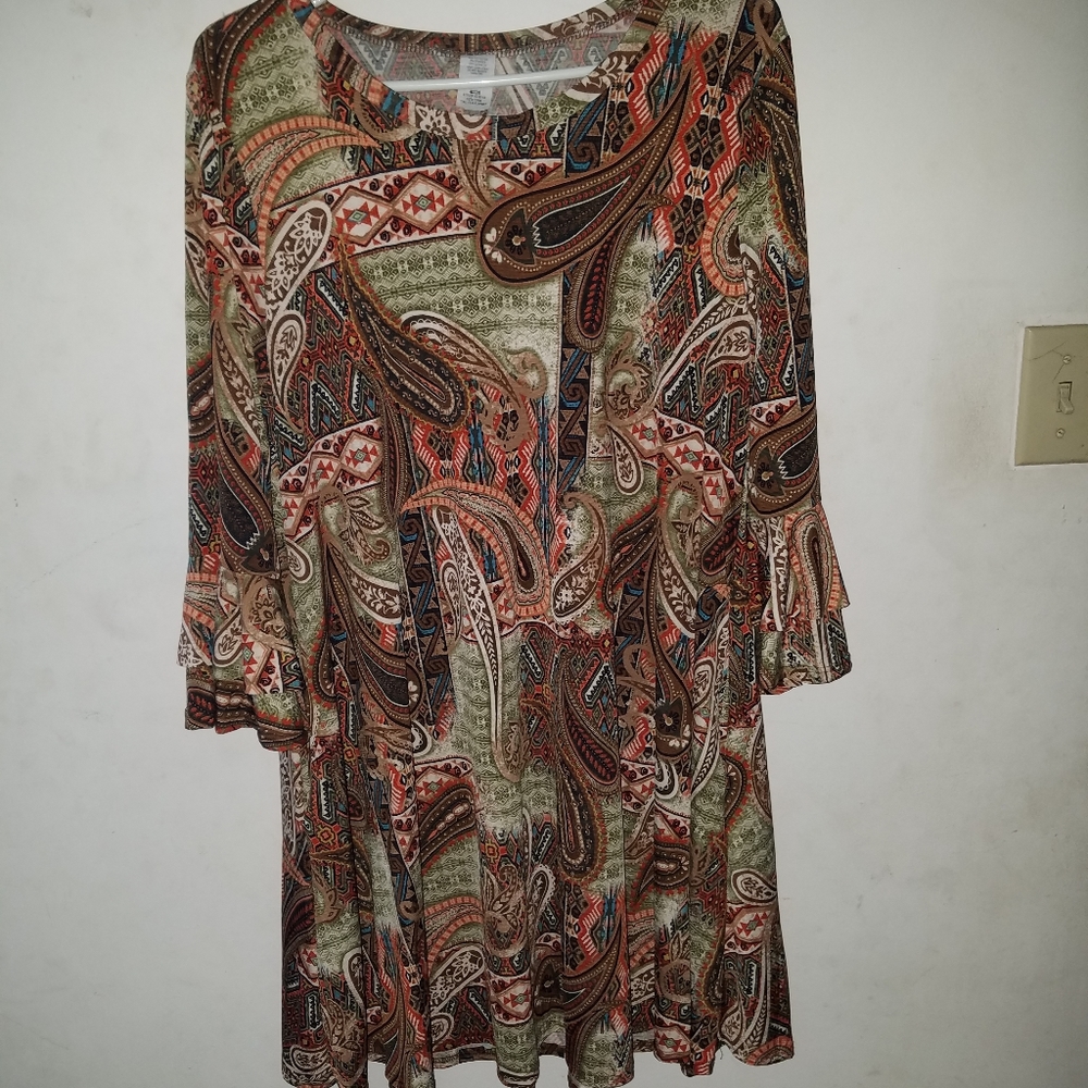 Multicolored Paisley Bell Sleeve Dress